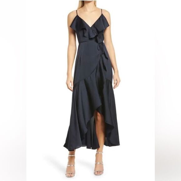 Shona Joy Luxe Frill Wrap Dress Sapphire 4 - Picture 1 of 14